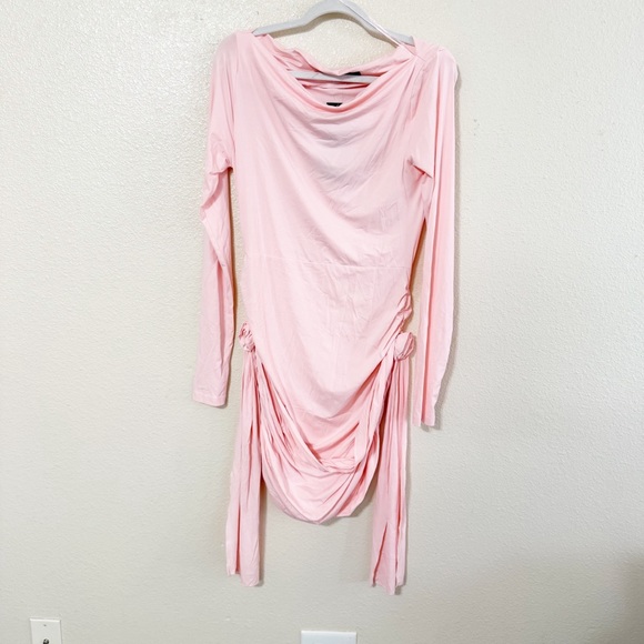 Lioness Revolve Glory Long Sleeve Knit Florette Rose Mini Dress in Blush size XL - Picture 9 of 13